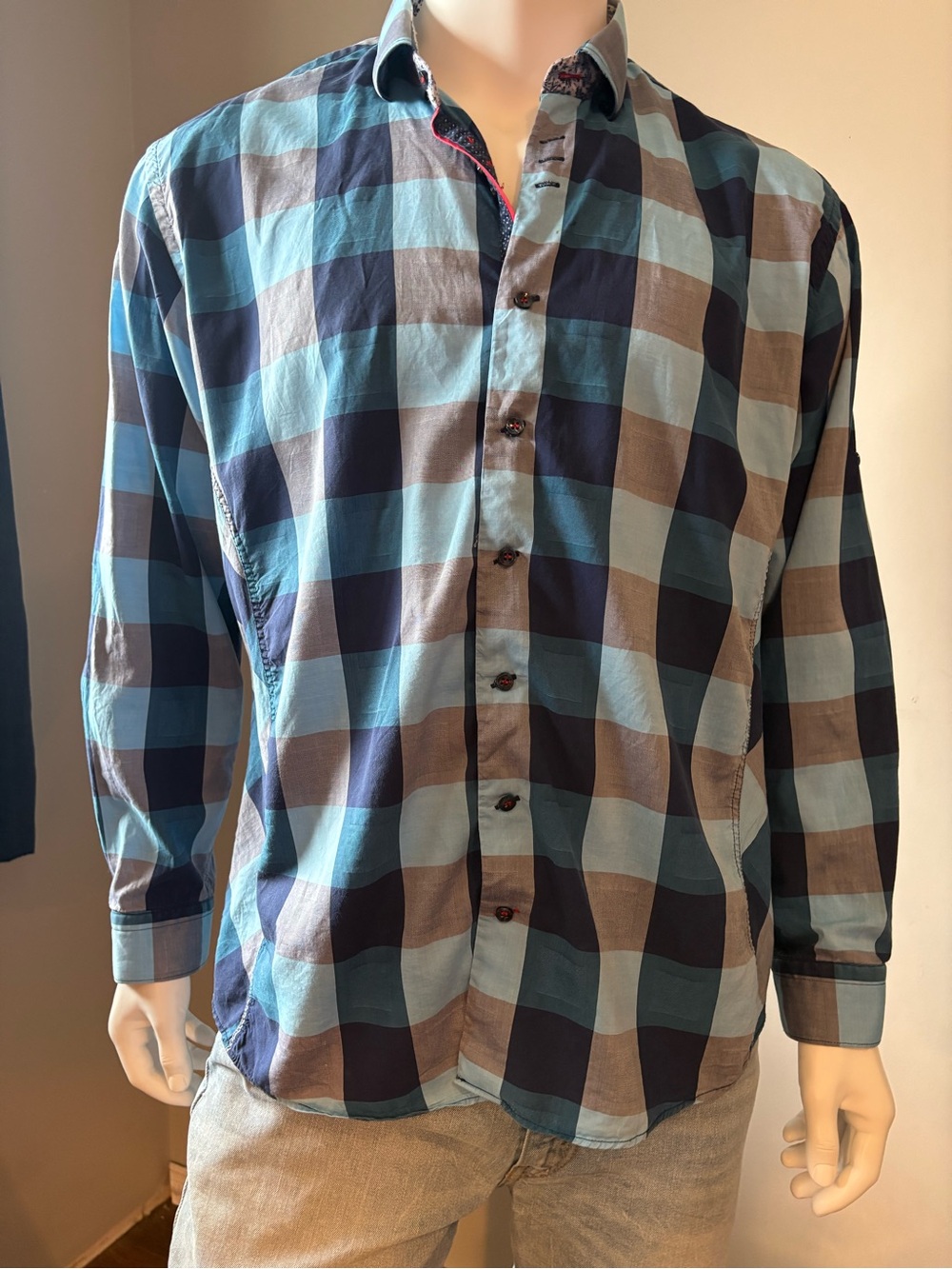 Au Noir Men's Princeton Turquoise Plaid Shirt Men’s Sz XXL.